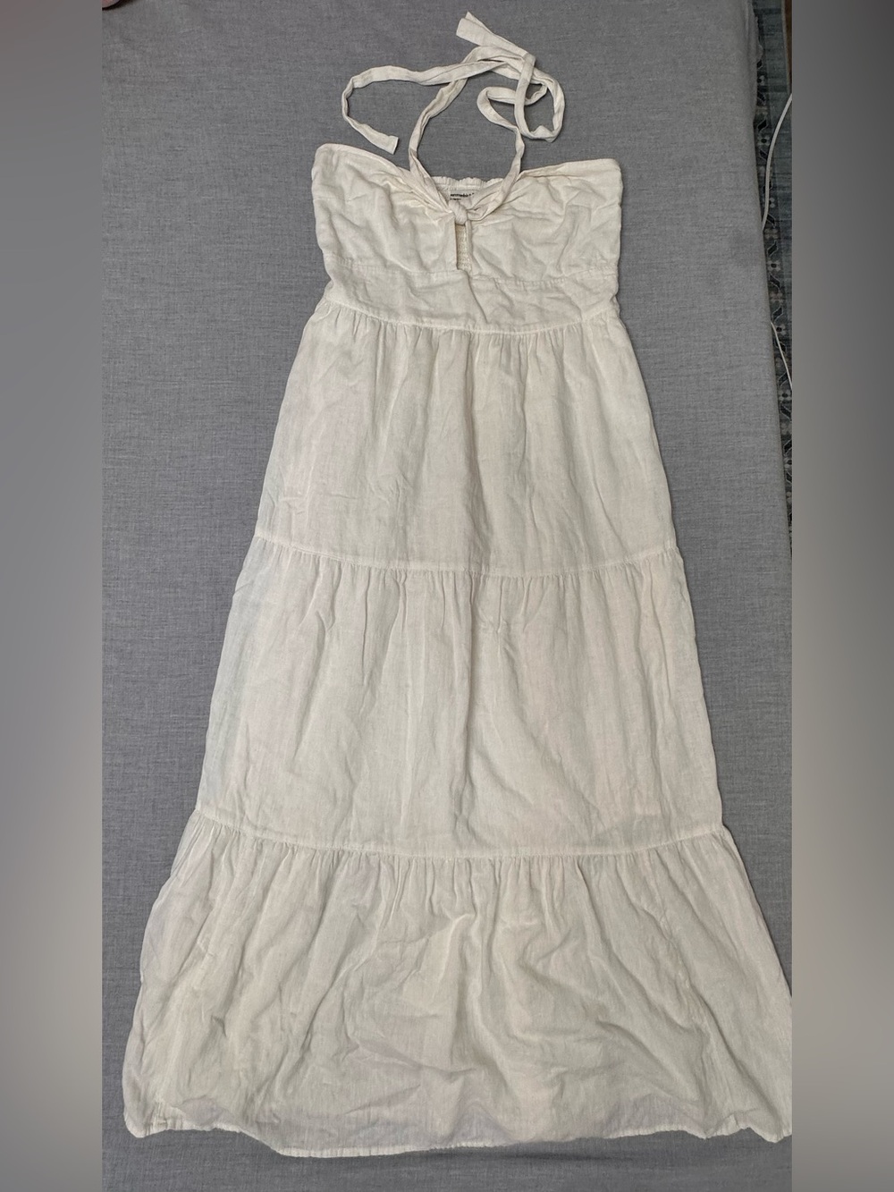 Abercrombie & Fitch Large Tall White Knotted Halter Tiered Maxi Dress Keyhole LT